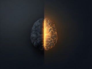 Brain's Dual Nature: A striking representation of the human brain is split, highlighting its left and right sides in contrasting color, symbolizing the dichotomy of thought, emotion, and cognition.
