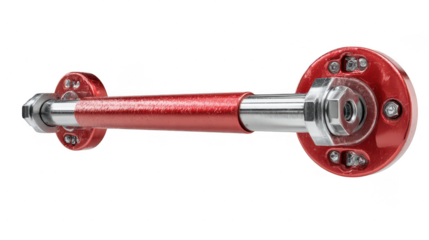 Shiny red metal pipe fitting with hex nut and bolts isolated on transparent background