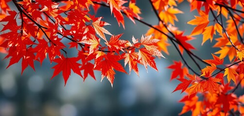 Vibrant red, orange, and yellow leaves on branches, showcasing autumn's beauty,  fall background,  nature background