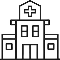 Obraz premium An outline icon hospital building with a cross with white background.