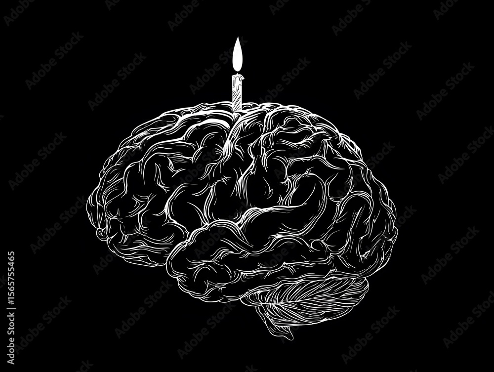 Poster mind's illumination: a conceptual depiction of the human brain, with a candle affixed atop. the imag
