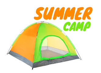 Summer camp, seasonal vacation. Tourist tent on white background