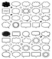 Obraz premium Collection of black and white comic style speech bubbles and starbursts graphic