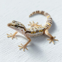 Obraz premium A close-up of a vibrant lizard on a textured white surface, showcasing its unique patterns and colors