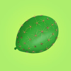 Green balloon covered with cactus prickles on light green background