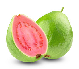 Ripe guava and half of guava isolated on white background.