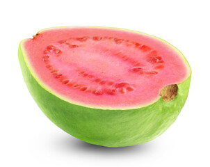 Half of ripe guava isolated on white background.