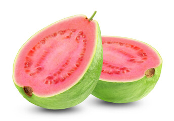 Two halves of guava isolated on transparent background.