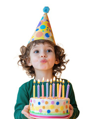 Child Celebrating Birthday with Colorful Cake and Candles