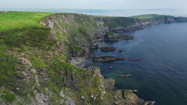 Kinsale, Ireland, May 22, 2024: The Old Gead Cliffs and Golf Course Near Kinsale from a UAV Drone on the Kinsale Cape Country Cork.