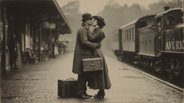 Farewell at the Train Station in Early 1900s