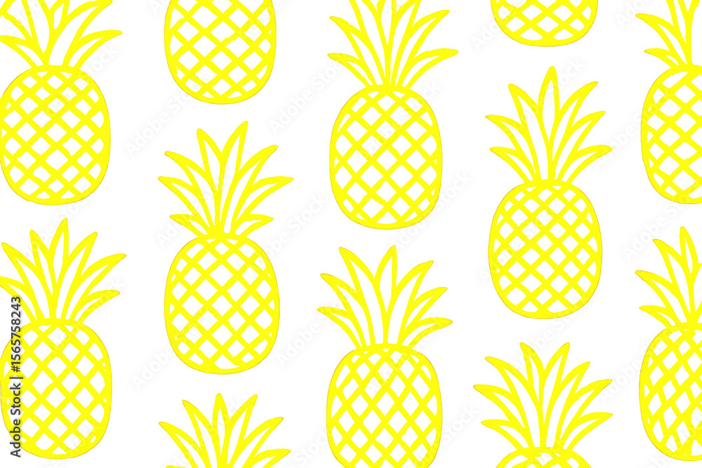 Aufkleber seamless pattern of yellow pineapples is displayed on a transparent background, creating a vibrant a