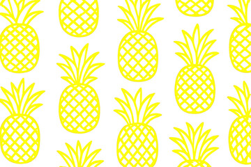 Seamless pattern of yellow pineapples is displayed on a transparent background, creating a vibrant and tropical design