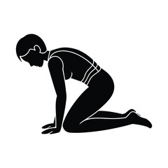 Woman Performing Cat Pose Yoga Black and White Illustration