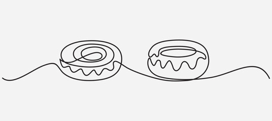 Continuous one line donuts  isolated on white background