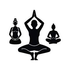  3 people yoga poses .Yoga Poses Three Silhouettes of Women Practicing Different Asanas for Meditation and Mindfulness