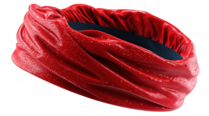Shiny red headband with water droplets and dark blue lining isolated on transparent background