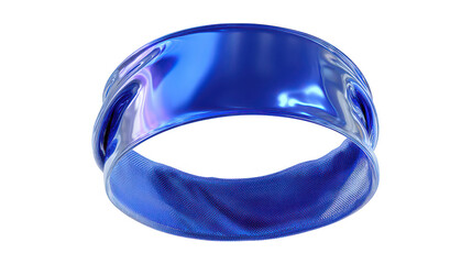 Shiny blue liquid metal flowing over textured fabric isolated on transparent background