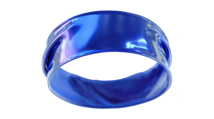 Shiny blue liquid metal flowing over textured fabric isolated on transparent background
