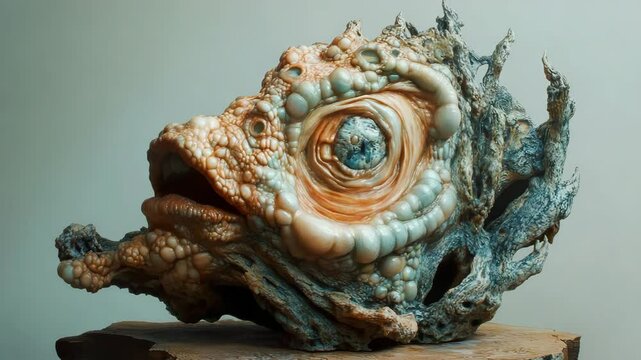 A close up of a shell on a piece of wood