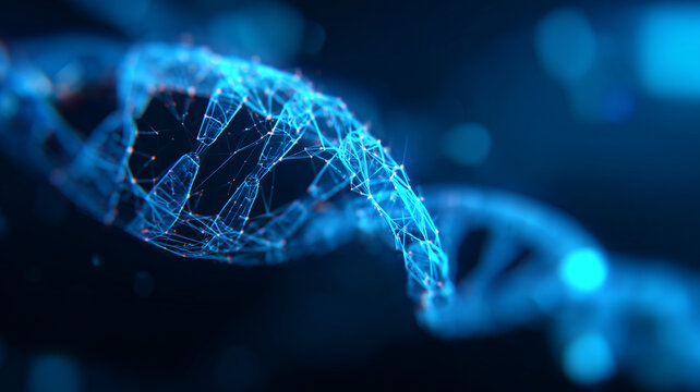Abstract Digital DNA Strand Constructed from Glowing Nodes Illustrating Advanced Genomic Data Technology
 - Powered by Adobe