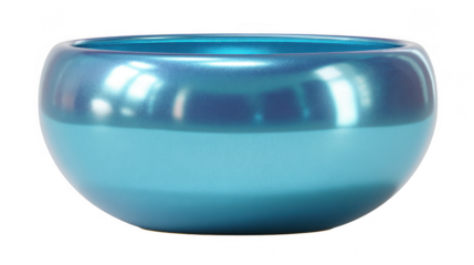 Shiny blue metallic bowl with pearlescent finish isolated on transparent background