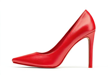 Elegant red high-heeled shoe displayed on a clean white background, perfect for fashion photography