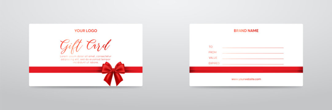 Elegant White Gift Card with Red Ribbon and Bow for Voucher or Gift Certificate - Powered by Adobe