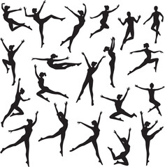 Obraz premium Silhouettes depicting strong and beautiful swimmers dancing underwater