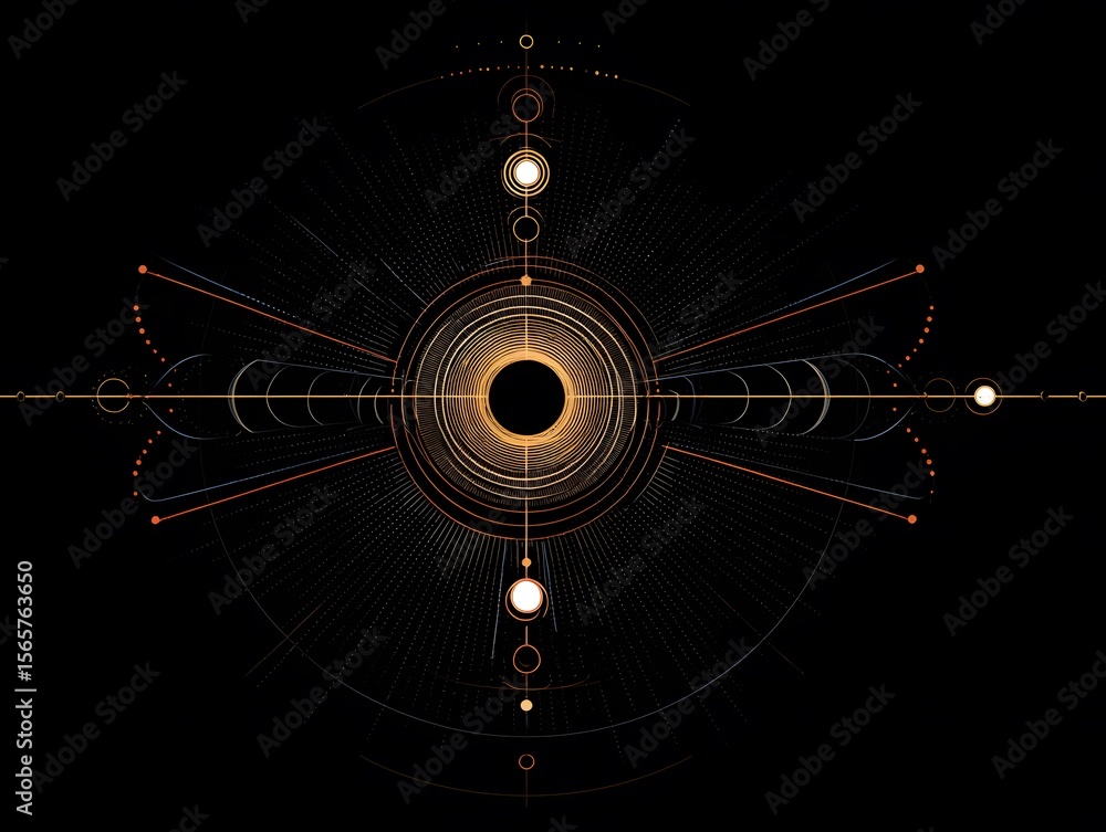 Poster intricate geometric patterns shimmer with an enigmatic allure, their golden lines and circles weavin