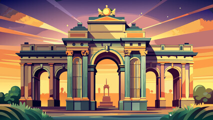 At Cinquantenaire Park in Brussels, the grand triumphal arch glows golden at dusk, surrounded by families on sprawling lawns.