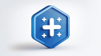 Obraz premium Blue plus icon enhancement stands out against blurred soft white background for graphics