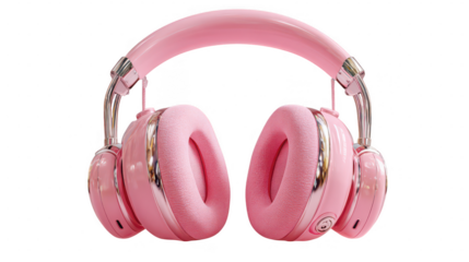 Stylish pink over ear headphones with chrome accents isolated on transparent background