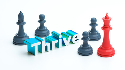 Chess piece and text message thrive concept illustration for strategy and growth