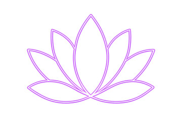 Glowing purple neon lotus illuminating transparent backdrop, symbolizing meditation and inner peace