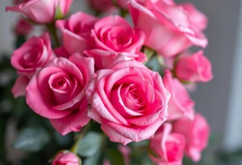 Obraz premium Softly blurred background of pink roses, petals overlapping, deep pink, blossom