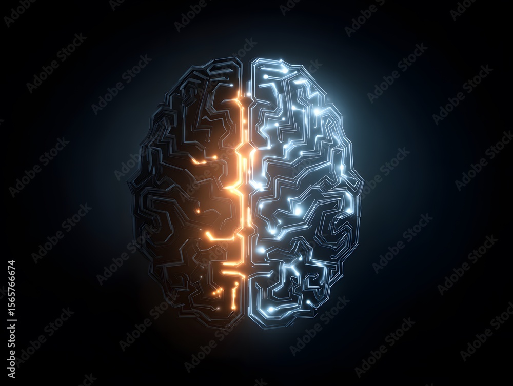Poster the human brain lights up with neural pathways. the contrasting colors illustrate the interconnected