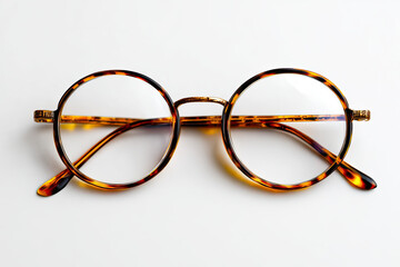 Stylish tortoiseshell glasses resting on a plain background, showcasing modern eyewear design