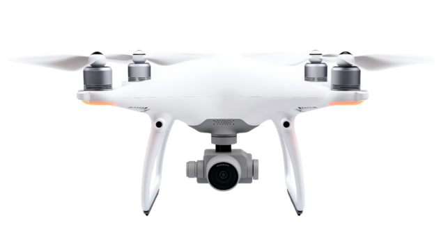 AI-powered camera drone with tracking,Transparent background, PNG file