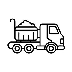 Fototapeta premium Dump truck carrying sand or dirt, a construction vehicle or heavy equipment for material transport. Vector icon illustration for building and sewage system concept on white background