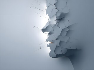 A thought-provoking conceptual art piece depicting a fractured human face, the shattered segments subtly revealing a hidden, internal struggle or a powerful emotional state.