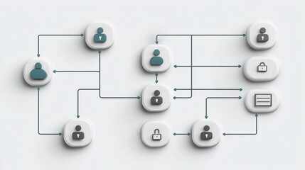 Abstract network diagram showing interconnected nodes representing users and security elements, linked by directional arrows on a light gray background
