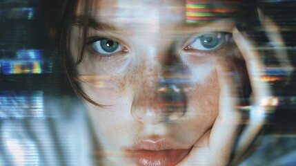 Staring Through the Static — A Soft Glitch Portrait Reflecting Online Identity Blur, Emotional Disconnection, and Digital Self-Awareness