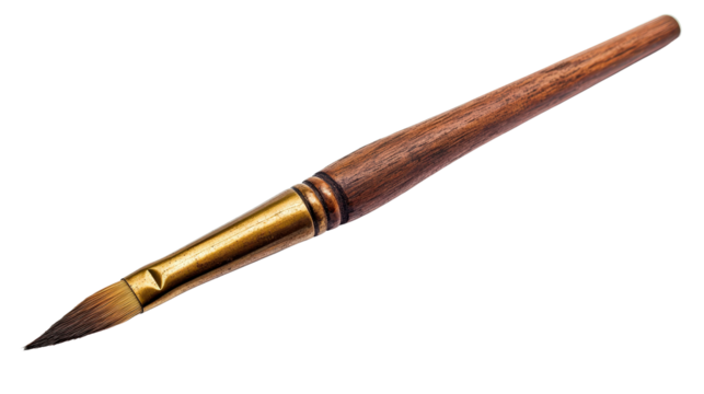 Antique oil painting brush with wooden handle,Transparent background, PNG file