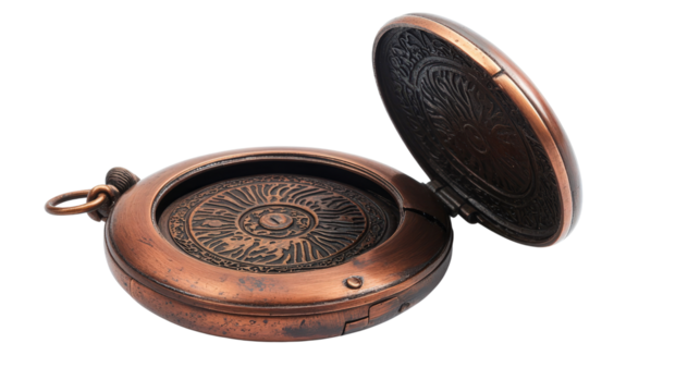 Antique pocket watch with open cover,Transparent background, PNG file