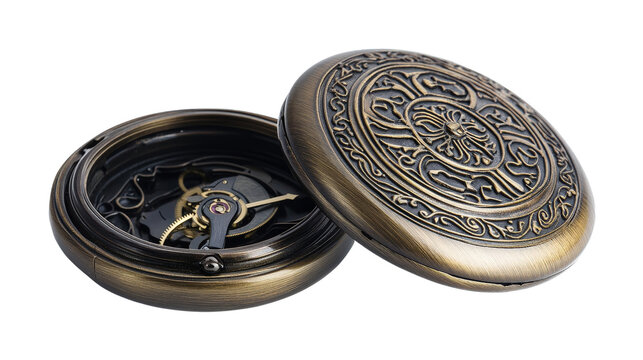 Antique pocket watch with open cover,Transparent background, PNG file