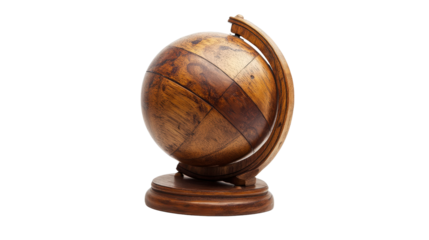 Antique wooden globe with stand,Transparent background, PNG file