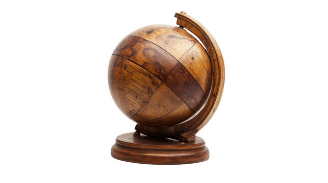 Antique wooden globe with stand,Transparent background, PNG file