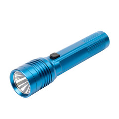 Bright blue flashlight with a modern, sleek design isolated on white or transparent background. PNG format.