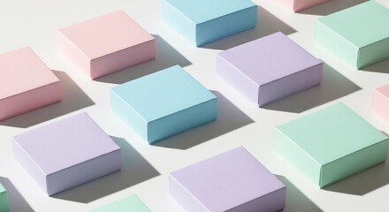 Pastel Boxes Pattern: Minimalist Arrangement with Soft Shadows on White Background